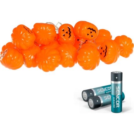 LED dekoratiivne kett HALLOWEEN 20xLED/3xAA/soe valge 3,3m kõrvitsad