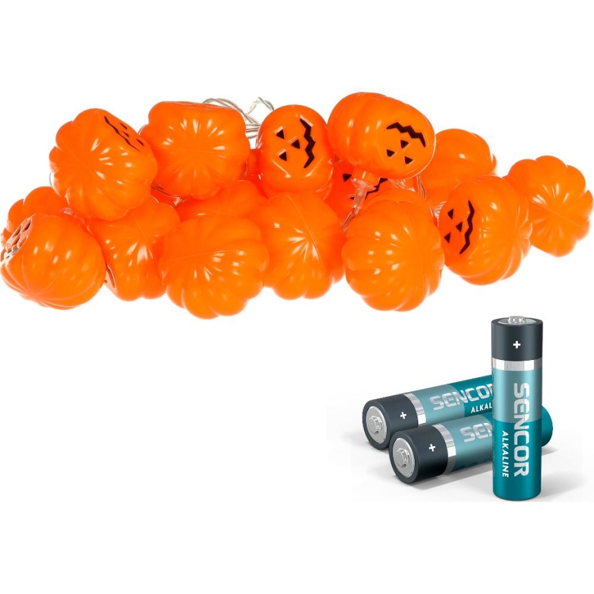LED dekoratiivne kett HALLOWEEN 20xLED/3xAA/soe valge 3,3m kõrvitsad