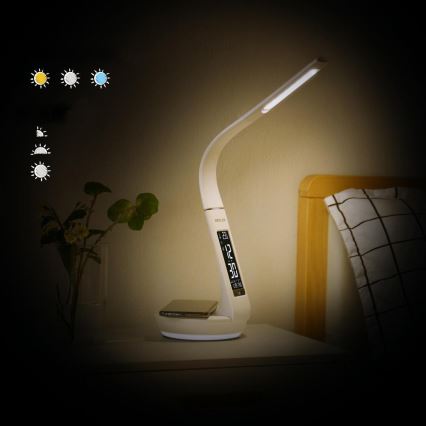 LED Hämardatav laualamp juhtmevaba laadimisega Qi 5W ja ekraan LED/6W/230V 3000/4000/6000K valge