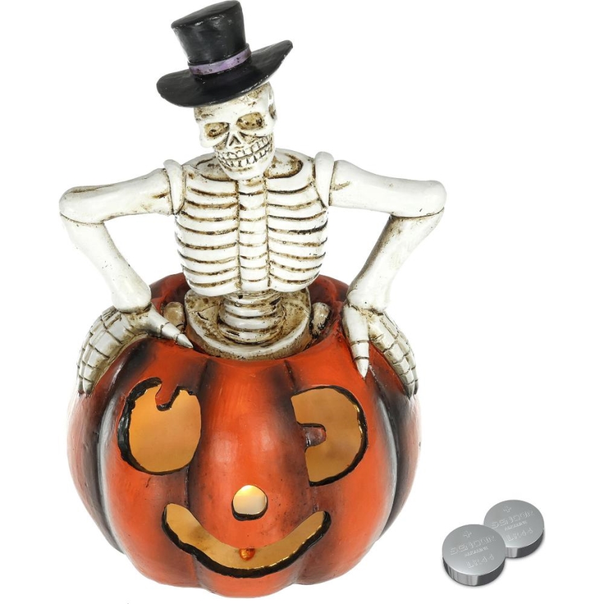 LED Kaunistus HALLOWEEN LED/2xLR44/soe valge luukere kõrvitsa sees vaik