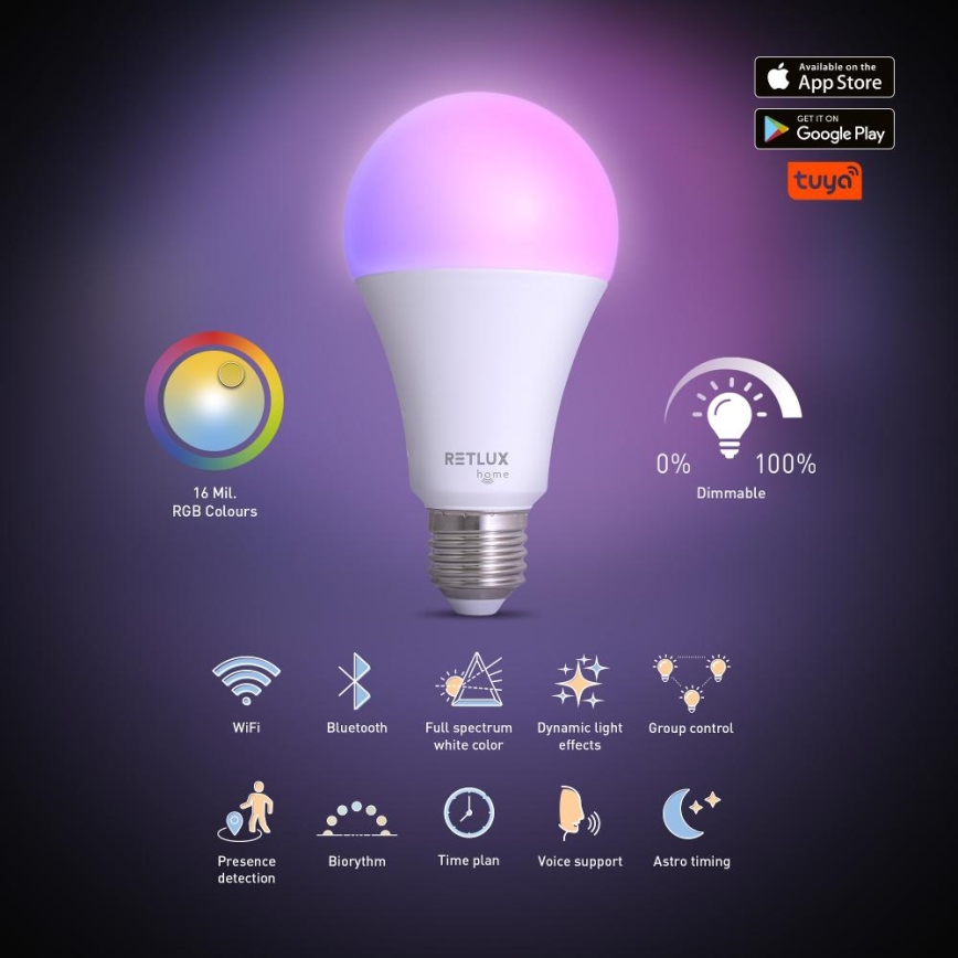 LED RGBW Hämardatav pirn A70 E27/14W/230V 2700-6500K Wi-Fi Tuya