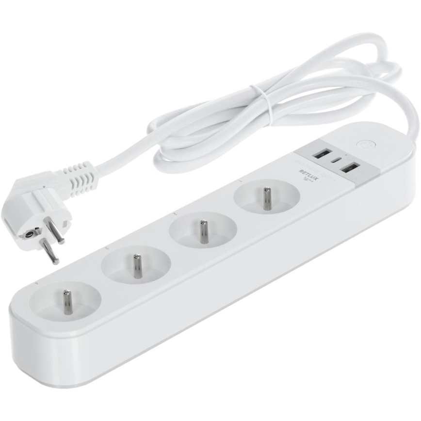 Nutikas pikendus kaabel lülitiga 4Z Tüüp E + 2x USB-A + 1x USB-C 1,5m Wi-Fi Tuya valge