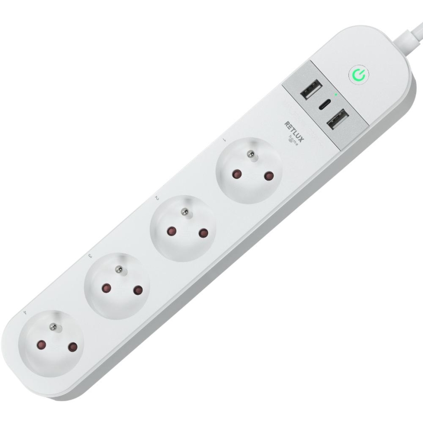 Nutikas pikendus kaabel lülitiga 4Z Tüüp E + 2x USB-A + 1x USB-C 1,5m Wi-Fi Tuya valge
