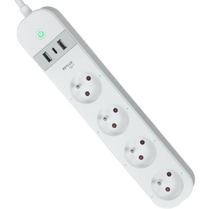 Nutikas pikendus kaabel lülitiga 4Z Tüüp E + 2x USB-A + 1x USB-C 1,5m Wi-Fi Tuya valge
