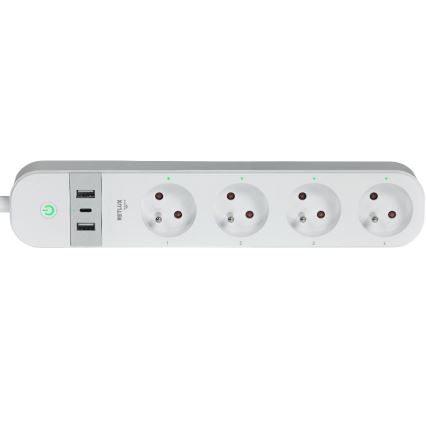Nutikas pikendus kaabel lülitiga 4Z Tüüp E + 2x USB-A + 1x USB-C 1,5m Wi-Fi Tuya valge