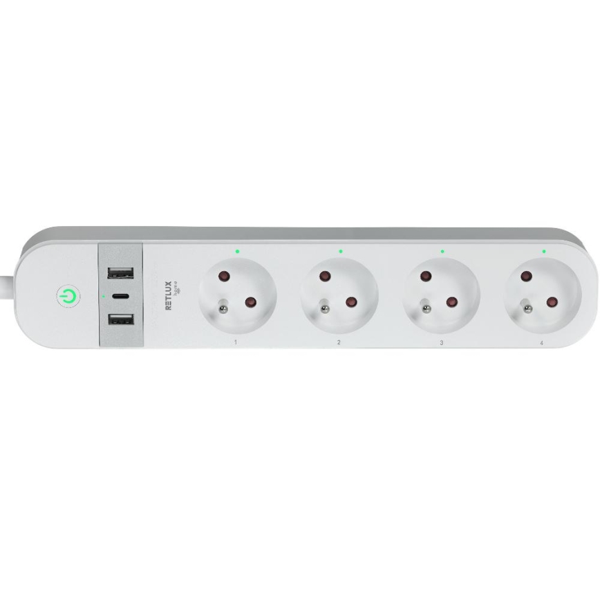 Nutikas pikendus kaabel lülitiga 4Z Tüüp E + 2x USB-A + 1x USB-C 1,5m Wi-Fi Tuya valge