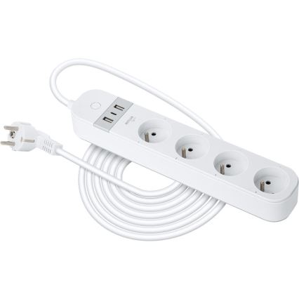 Nutikas pikendus kaabel lülitiga 4Z Tüüp E + 2x USB-A + 1x USB-C 1,5m Wi-Fi Tuya valge