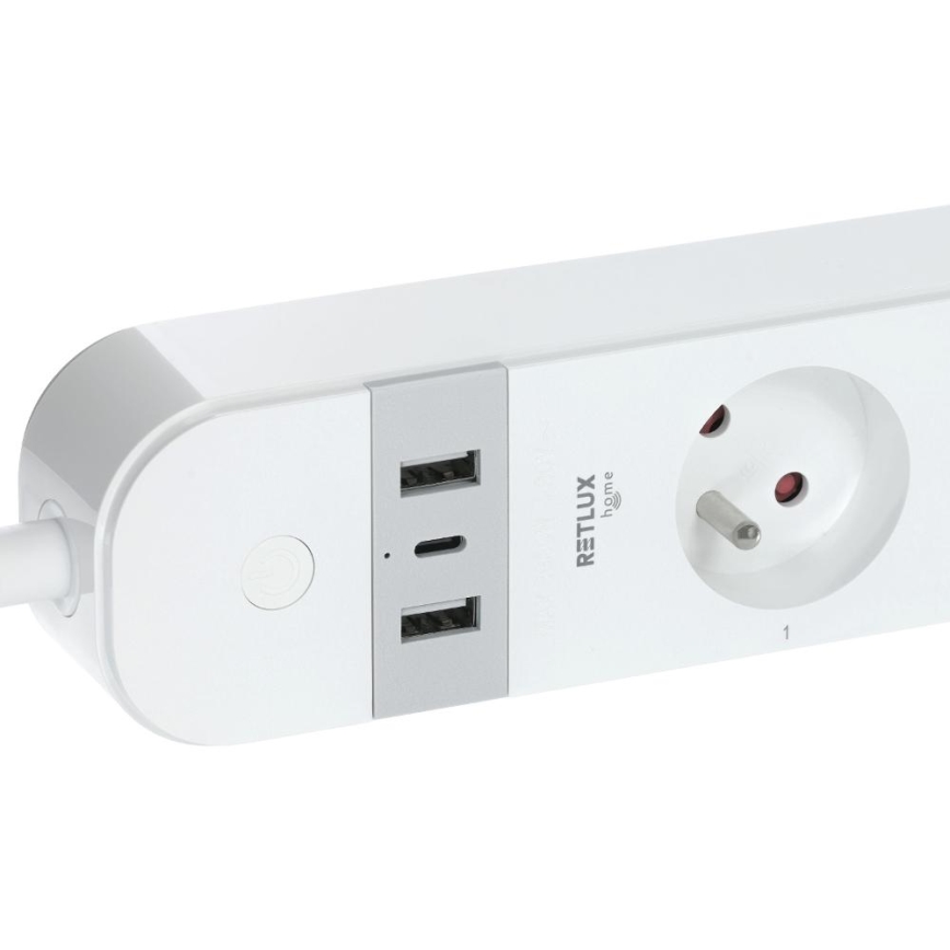 Nutikas pikendus kaabel lülitiga 4Z Tüüp E + 2x USB-A + 1x USB-C 1,5m Wi-Fi Tuya valge