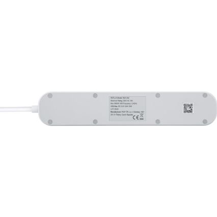 Nutikas pikendus kaabel lülitiga 4Z Tüüp E + 2x USB-A + 1x USB-C 1,5m Wi-Fi Tuya valge