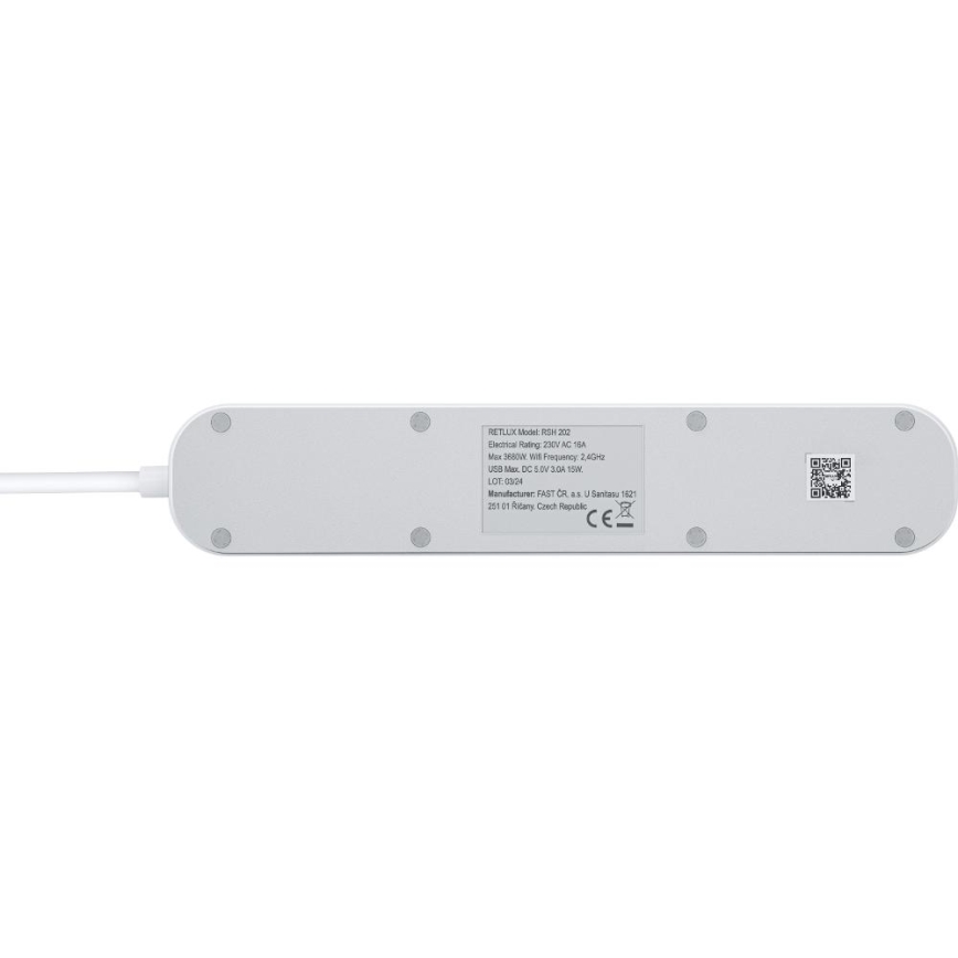 Nutikas pikendus kaabel lülitiga 4Z Tüüp E + 2x USB-A + 1x USB-C 1,5m Wi-Fi Tuya valge