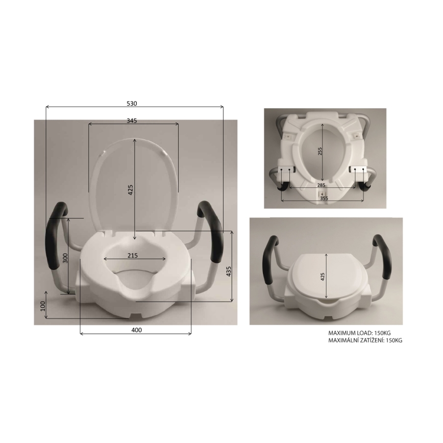 Ridder - Kõrgendatud WC-poti kaas käetugedega, valge