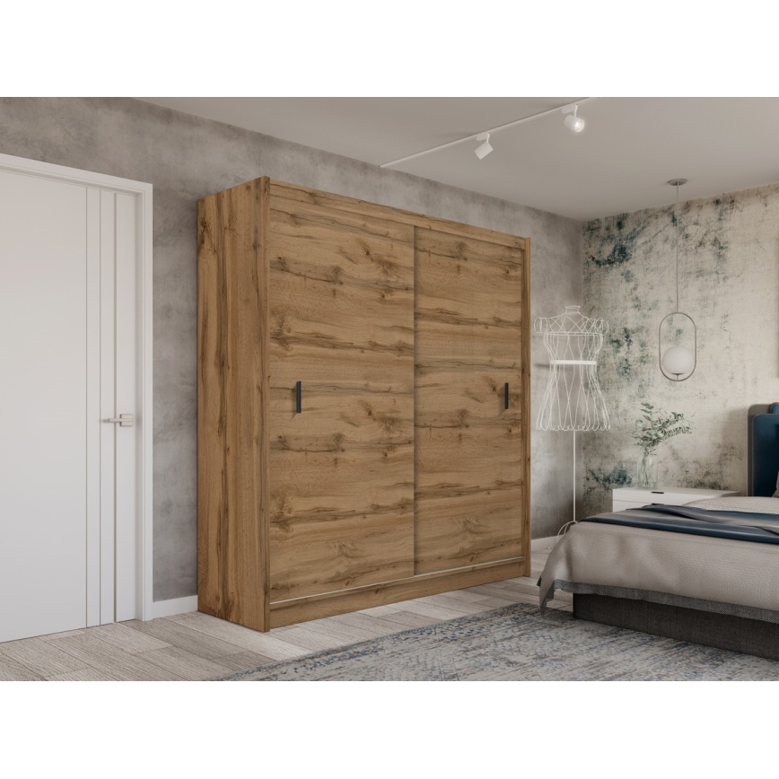 Riidekapp liugustega SAPHIRA 203x215 cm Wotan tamme viimistlusega