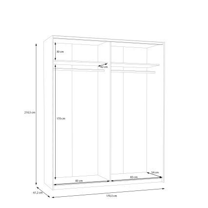 Riidekapp peegliga KARO 170x210 cm valge