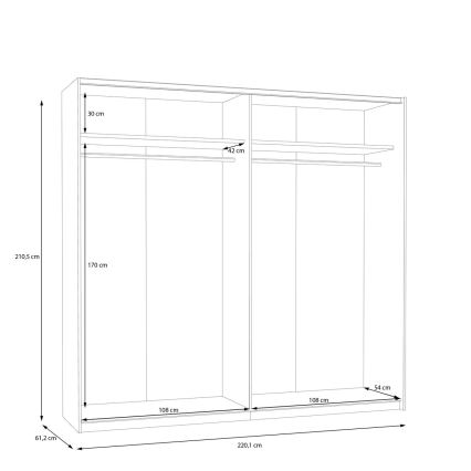 Riidekapp peegliga KARO 220x210 cm valge