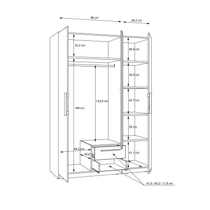 Riidekapp peegliga MARO 150x213 cm, artisan-tamm