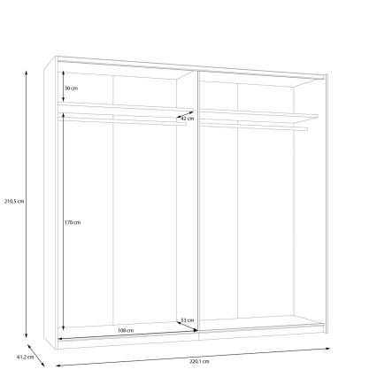 Riidekapp peegliga ODEN 220x210 cm beež
