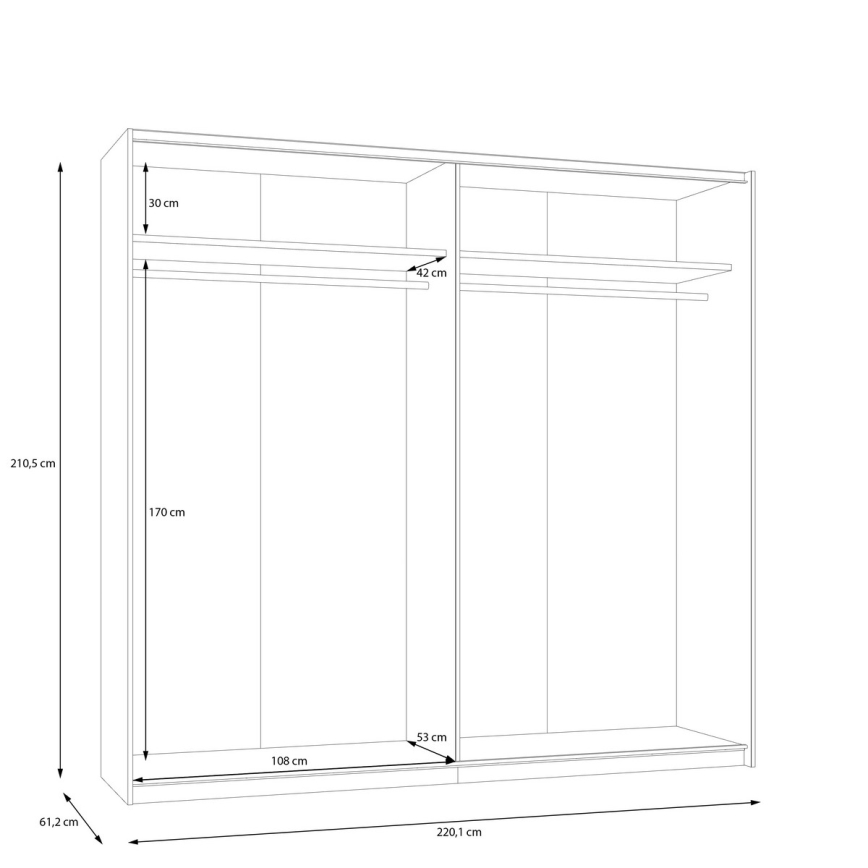 Riidekapp peegliga ODEN 220x210 cm beež