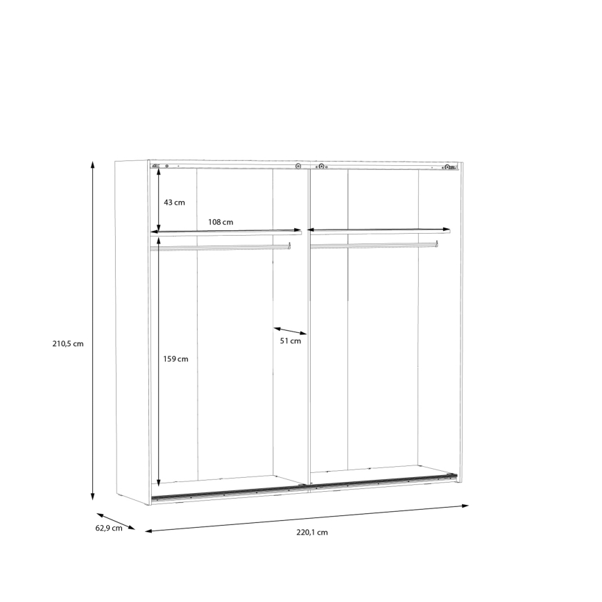 Riidekapp peegliga OREN 220x210 cm artisan-tamm