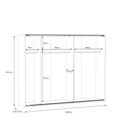 Riidekapp peegliga OREN 270x210 cm tamm artisan
