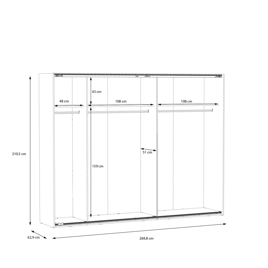 Riidekapp peegliga OREN 270x210 cm tamm artisan