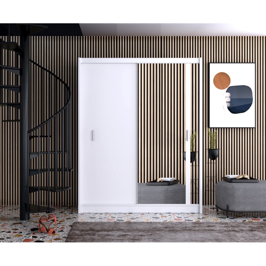 Riidekapp peegliga SABRINA 180x215 cm valge