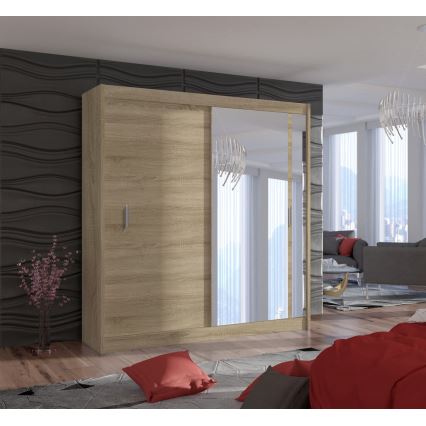 Riidekapp peegliga SABRINA 203x215 cm sonoma tamm