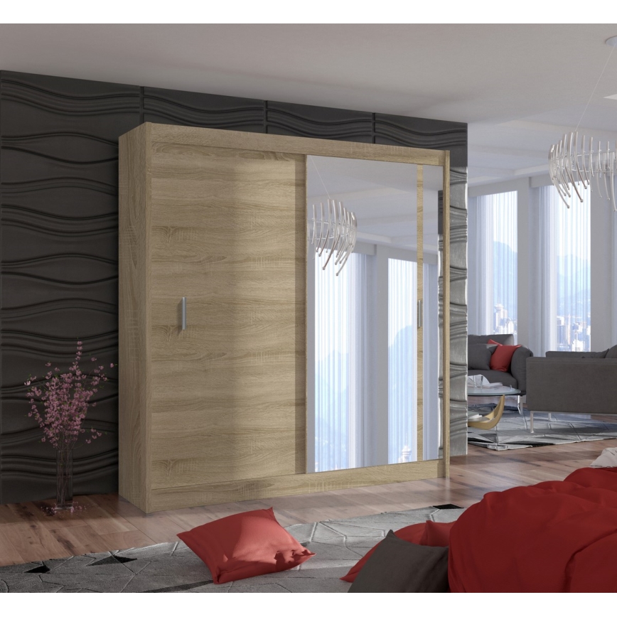 Riidekapp peegliga SABRINA 203x215 cm sonoma tamm