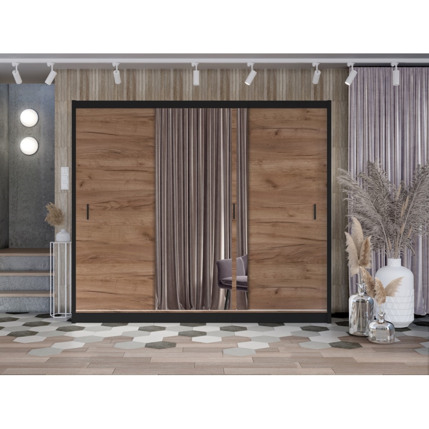 Riidekapp peegliga SABRINA 250x215 cm craft tamm