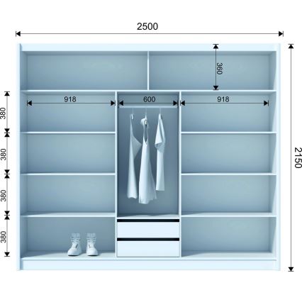 Riidekapp peegliga SABRINA 250x215 cm craft tamm