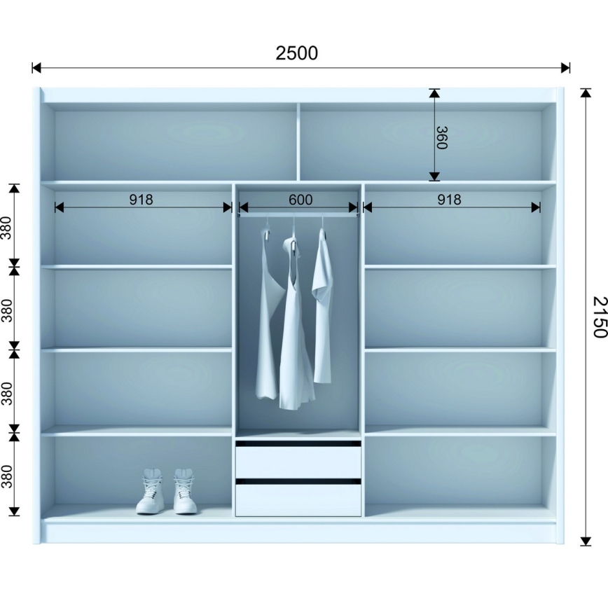 Riidekapp peegliga SABRINA 250x215 cm woltani tamm