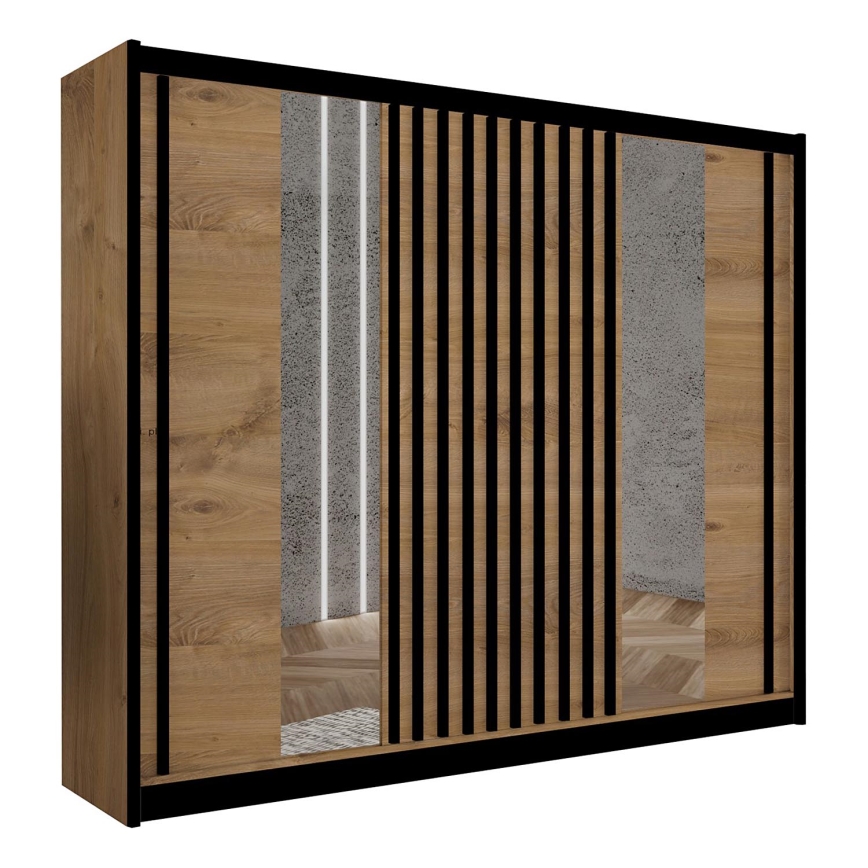 Riidekapp peegliga SANTINO 250x215 cm craft-tamm/must