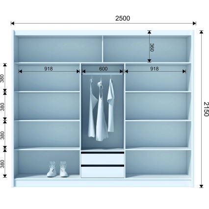 Riidekapp peegliga SANTINO 250x215 cm craft-tamm/must