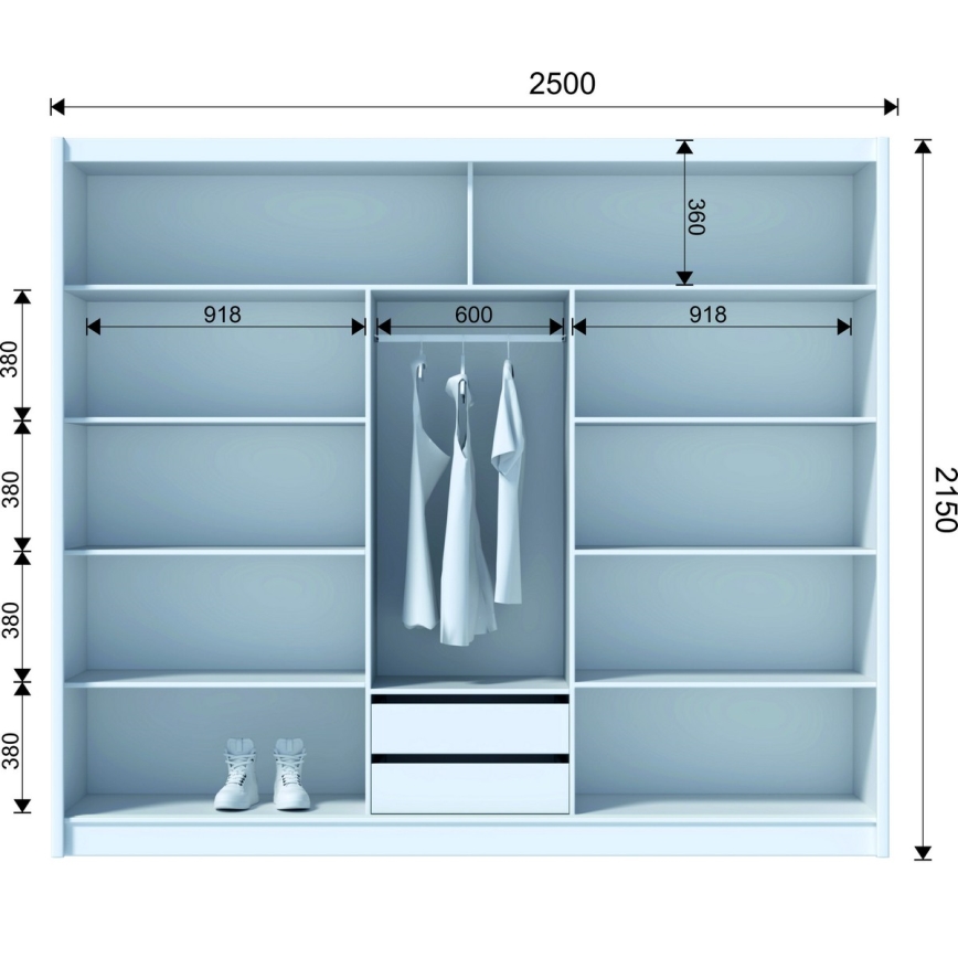 Riidekapp peegliga SANTINO 250x215 cm must/craft-tamm