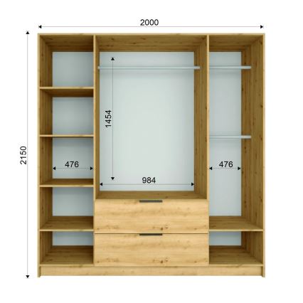 Riidekapp peegliga VISTA 200x215 cm artisan-tamm/grafiit