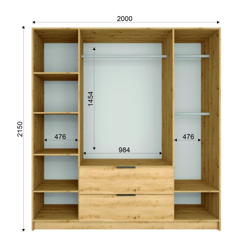 Riidekapp peegliga VISTA 200x215 cm artisan-tamm/grafiit
