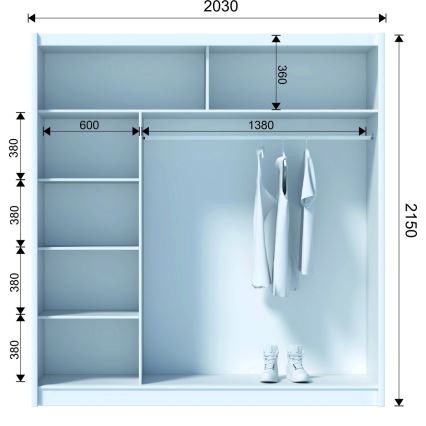Riidekapp SANTINO peegliga, 203x215x61 cm, must/craft-tamm