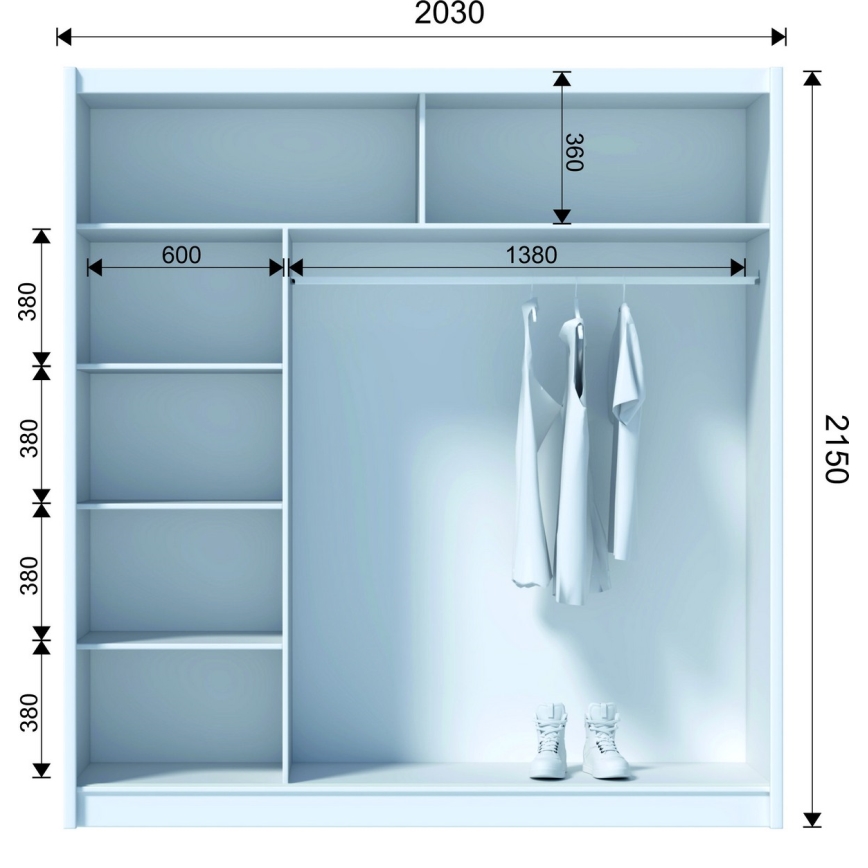 Riidekapp SANTINO peegliga, 203x215x61 cm, must/craft-tamm