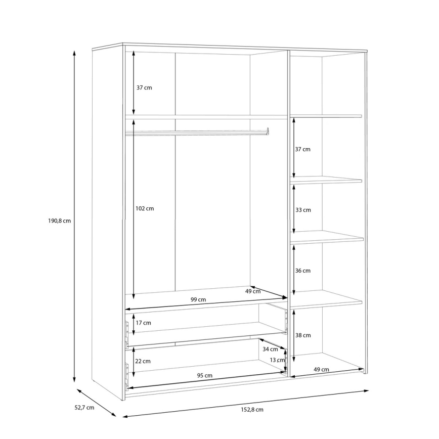 Riidekapp URO 152x190 cm artisan-tamm/valge