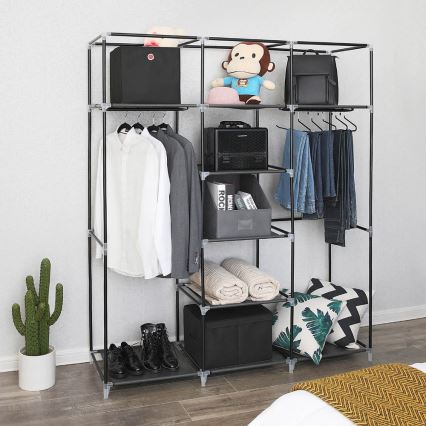 Riidest hoiukapp MATIS 150x175 cm, riiulite ja riidepulgaga, must