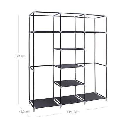 Riidest hoiukapp MATIS 150x175 cm, riiulite ja riidepulgaga, must