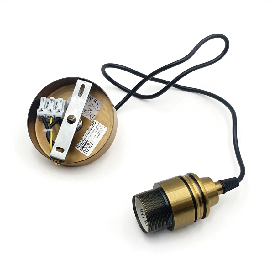 Ripatslamp kaablil HECTOR 1xE27/15W/230V valge/messing Ø 20 cm