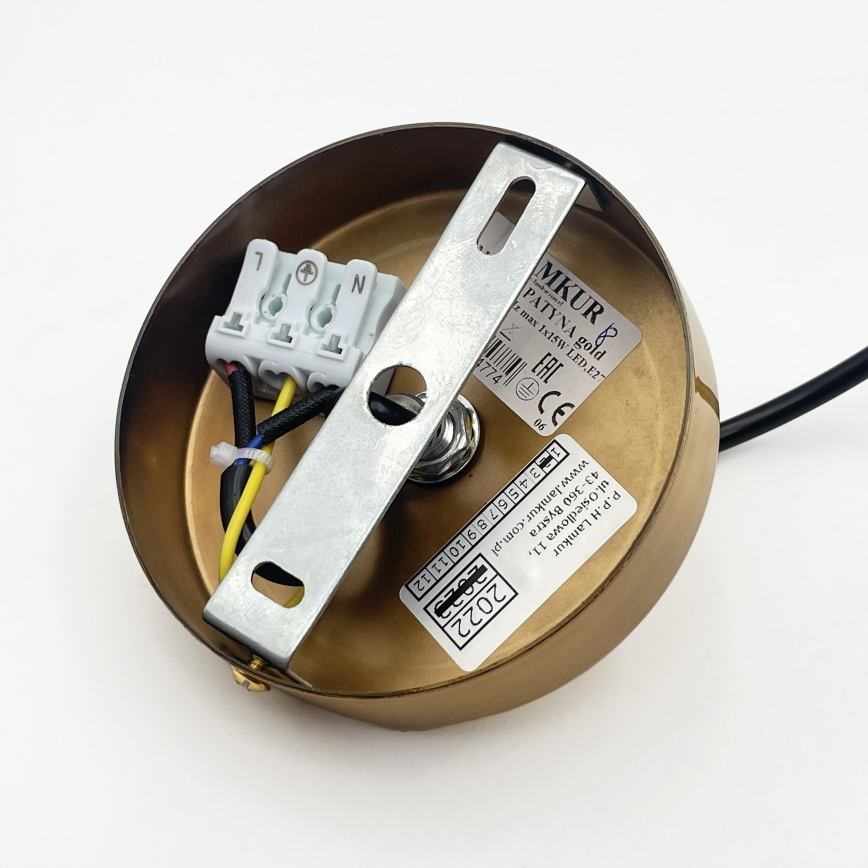 Ripatslamp kaablil HECTOR 1xE27/15W/230V valge/messing Ø 20 cm