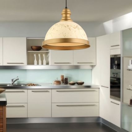 Ripatslühter kaabliga MONZA 1xE27/40W/230V Ø 29 cm kreem/pronks