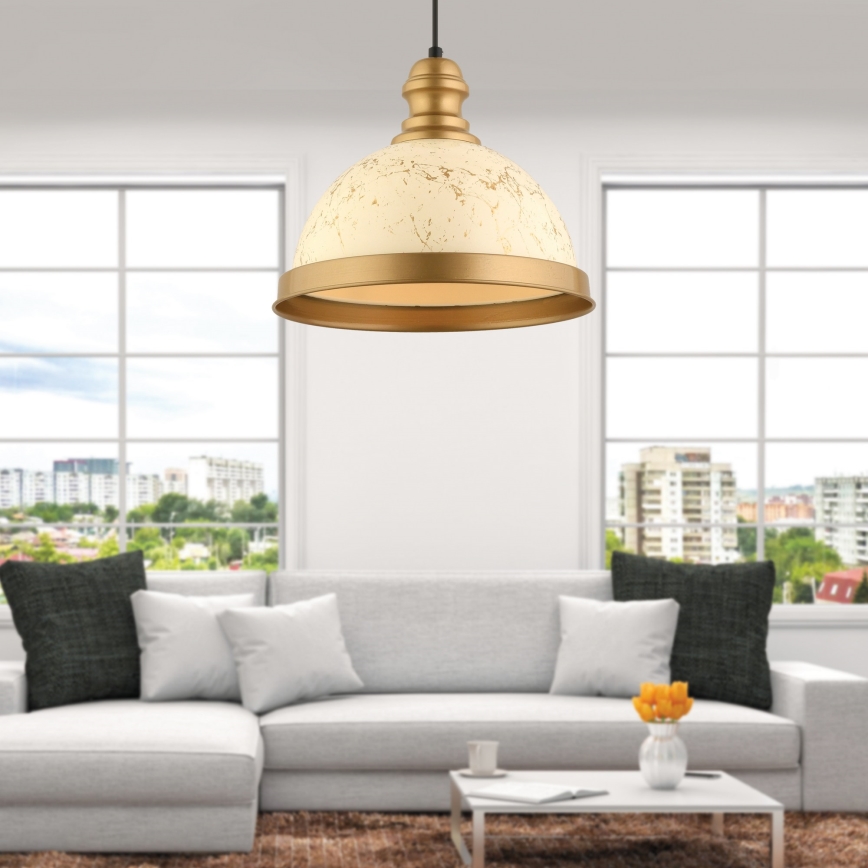 Ripatslühter kaabliga MONZA 1xE27/40W/230V Ø 29 cm kreem/pronks