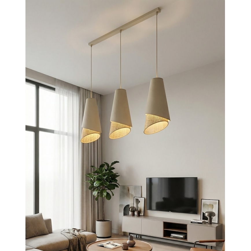 Ripp-lühter juhtmega MODA 3xE27/15W/230V beež/rotang