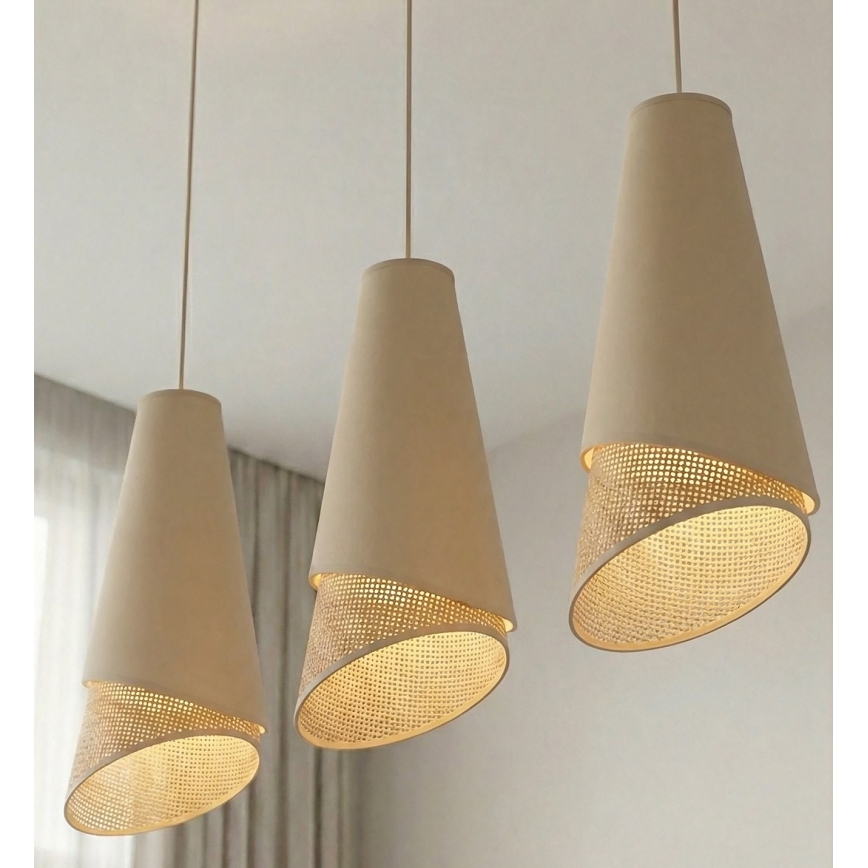 Ripp-lühter juhtmega MODA 3xE27/15W/230V beež/rotang
