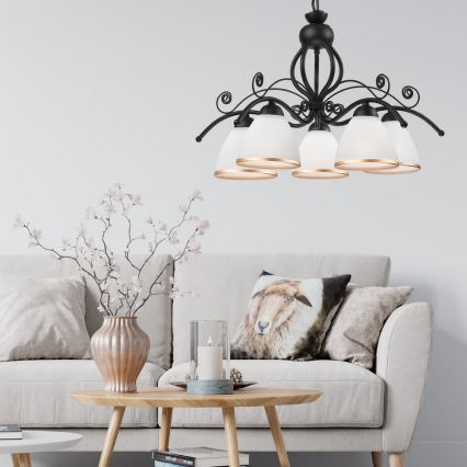 Ripp-lühter ketiga RETRO II 5xE27/60W/230V mattmust