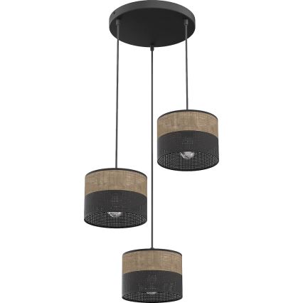 Ripplamp juhtmega KARBON 3xE27/15W/230V must/pruun