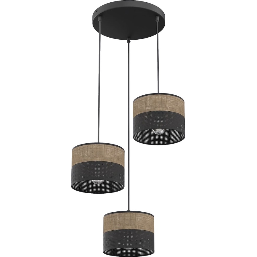 Ripplamp juhtmega KARBON 3xE27/15W/230V must/pruun