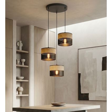 Ripplamp juhtmega KARBON 3xE27/15W/230V must/pruun